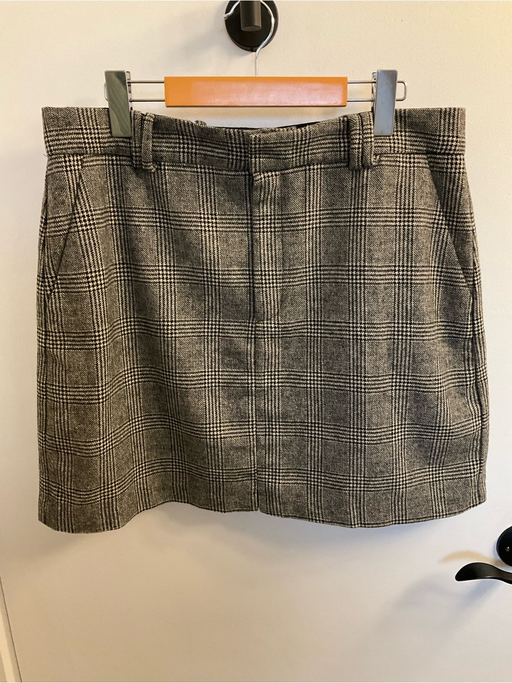 Frank and Oak Wool Blend Gray Plaid Mini Skirt w/ Houndstooth Pattern - Large